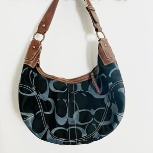 Coach Black & Blue Signature Hobo Shoulder Bag | Leather Trim | Rare Colorway